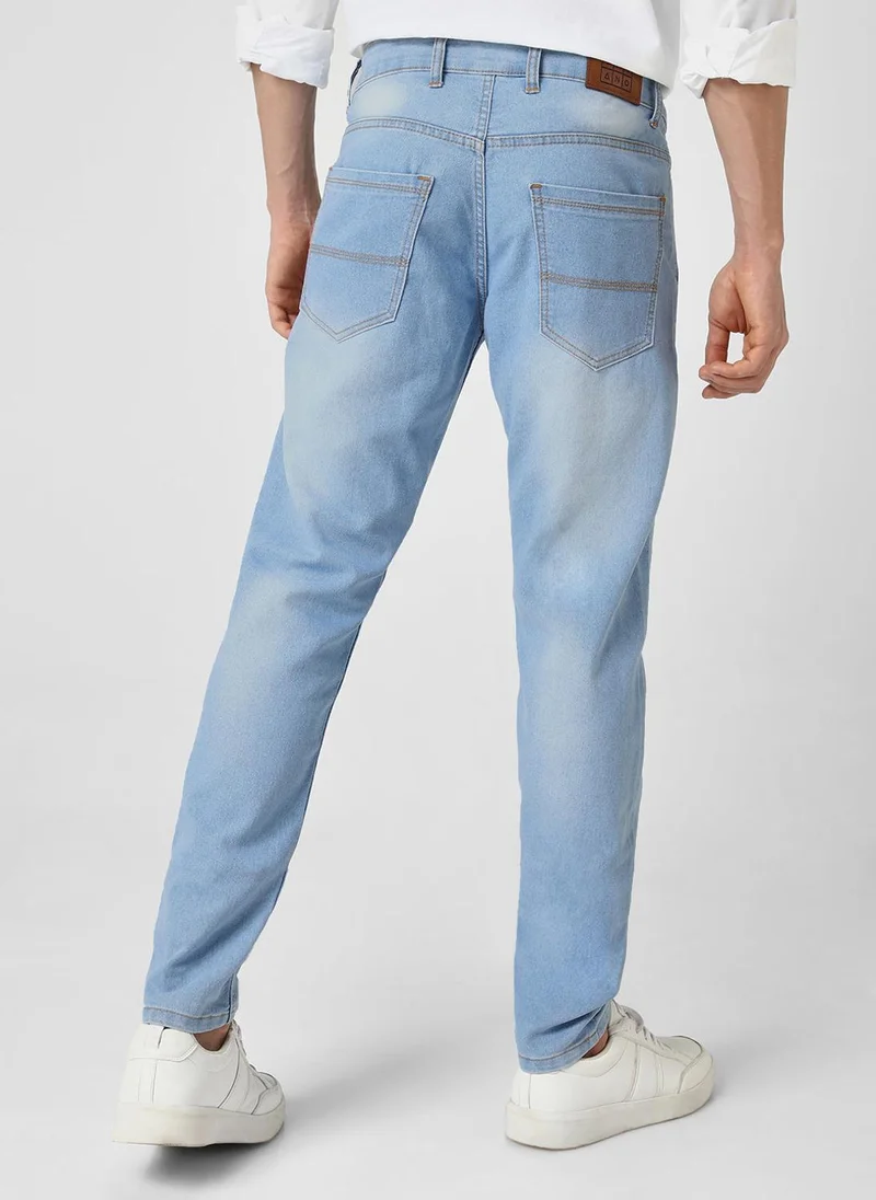 Urbano Fashion  Urbano Fashion Men's Ice Blue Slim Fit Washed Jeans Stretchable for Men | Best Price UAE